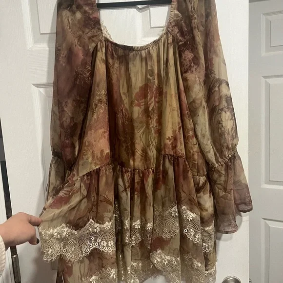 ASOS Multicolor Long Sleeve Dress with Lace Hem - Picture 14 of 14